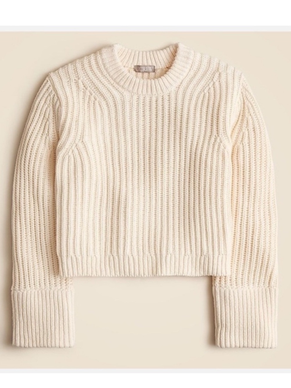 JCREW ivory Heritage cotton fisherman crewneck sweater XXL